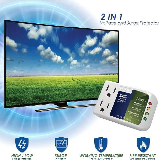 Alt view image 4 of 6 - Electronic Voltage & Surge Protector for Smart TV, Game Consoles and Entertainment Center, Protects Against High and Low Voltage, Brownout, Spikes, Power Failure