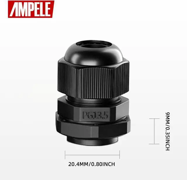 Alt view image 2 of 7 - AMPELE Cable Gland 100 Pack PG13.5 Waterproof Adjustable 6-12mm Nylon Cable Glands Joints With Gaskets, Black(PG13.5)