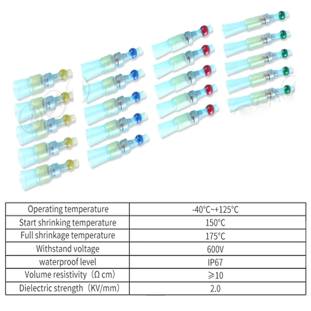 Alt view image 3 of 7 - 40pcs Waterproof Heat Shrink Solder Closed-End Wire Connector, Sealed Insulation Solder Terminal Sleeve