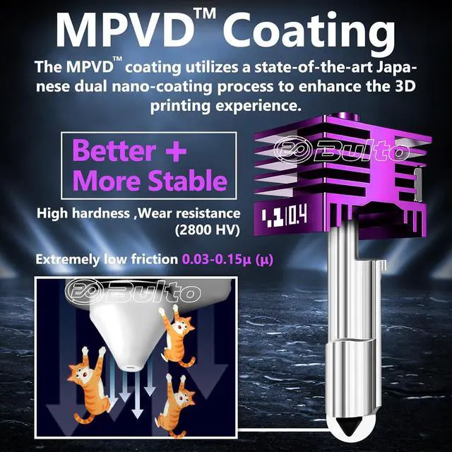 Alt view image 2 of 7 - 2 Pcs Upgraded 0.4mm A2L/H2D/H2S/H2C/X2D/P2S Hotend with Anti-Stick MPVD Coating - High Speed Hardened Steel P2S Nozzle for Bambu Lab P2S,X2D,H2 Series,A2L/A1/A1MINI 3D Printers, Bamboo Lab Parts
