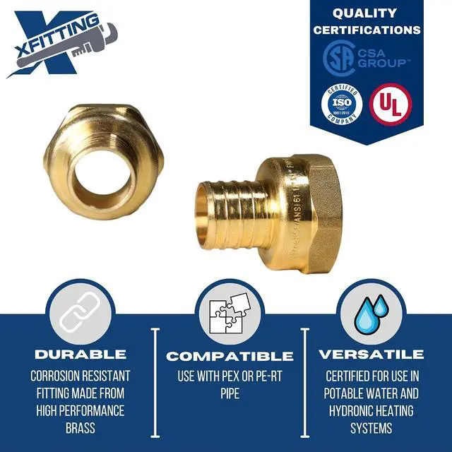 Alt view image 3 of 7 - 10 PIECES 1" PEX X 1" FEMALE NPT THREADED ADAPTER BRASS CRIMP FITTING - LEAD FREE BRASS, NSF, FULL PORT