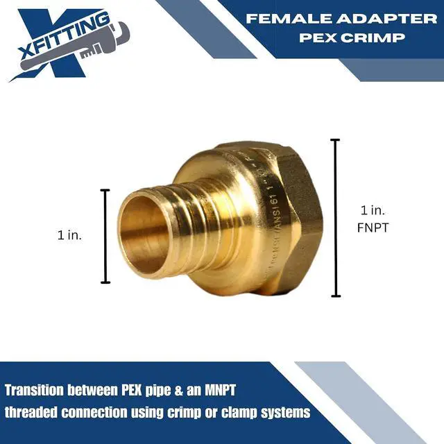 Alt view image 5 of 7 - 10 PIECES 1" PEX X 1" FEMALE NPT THREADED ADAPTER BRASS CRIMP FITTING - LEAD FREE BRASS, NSF, FULL PORT