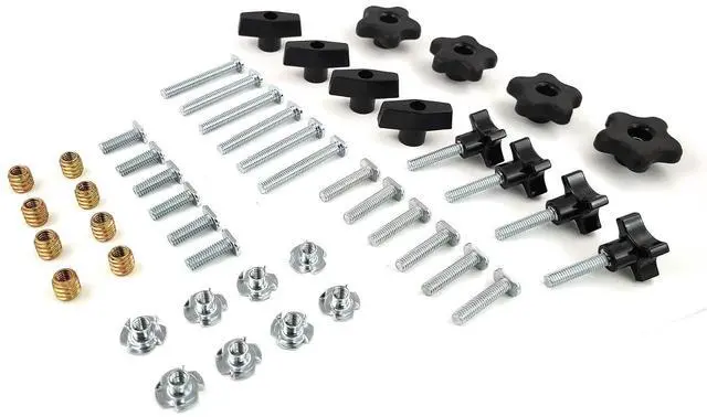Main image of 129 Piece Jig Fixture T Track Hardware Kit 1/4 20 Threads with Knobs, T Bolts, Threaded Inserts 129PJHK-1/4