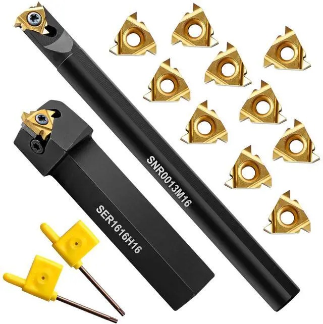Main image of 1/2" & 5/8" Threading Tool Holder Combo, Internal & External 16ER 16IR Indexable Threading Kit, Nitrided Precision for Metal Lathe, 10pcs Inserts Included