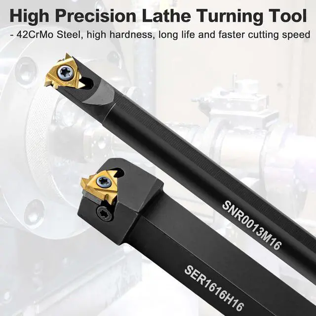 Alt view image 5 of 7 - 1/2" & 5/8" Threading Tool Holder Combo, Internal & External 16ER 16IR Indexable Threading Kit, Nitrided Precision for Metal Lathe, 10pcs Inserts Included