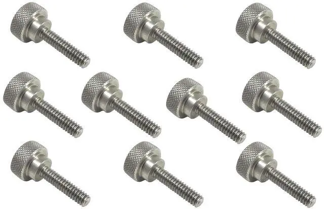 Main image of 10 Pack 1/4-20 x 1 Inch Threads 303 Stainless Steel Diamond Knurled Thumb Screws Knobs with Straight Shoulders Right-Hand Threads SAE Flat Tip Uncoated