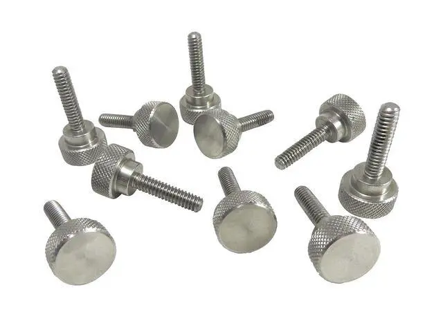 Alt view image 3 of 3 - 10 Pack 1/4-20 x 1 Inch Threads 303 Stainless Steel Diamond Knurled Thumb Screws Knobs with Straight Shoulders Right-Hand Threads SAE Flat Tip Uncoated