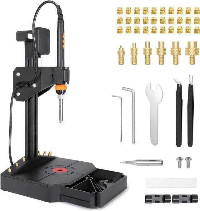 Main image of Vertical Heat Set Insert Tool Pressing Machine with 90W Soldering Iron, Heat Set Tips M2-M8, 30PCS Brass Nuts Threaded Inserts for 3D Printed Part