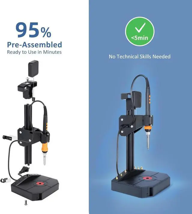 Alt view image 2 of 7 - Vertical Heat Set Insert Tool Pressing Machine with 90W Soldering Iron, Heat Set Tips M2-M8, 30PCS Brass Nuts Threaded Inserts for 3D Printed Part