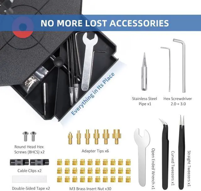 Alt view image 3 of 7 - Vertical Heat Set Insert Tool Pressing Machine with 90W Soldering Iron, Heat Set Tips M2-M8, 30PCS Brass Nuts Threaded Inserts for 3D Printed Part
