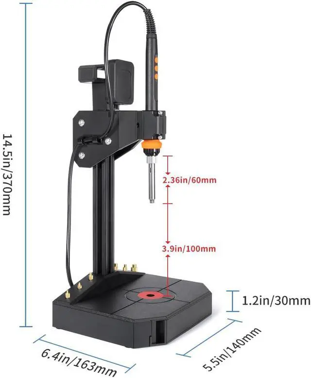 Alt view image 7 of 7 - Vertical Heat Set Insert Tool Pressing Machine with 90W Soldering Iron, Heat Set Tips M2-M8, 30PCS Brass Nuts Threaded Inserts for 3D Printed Part