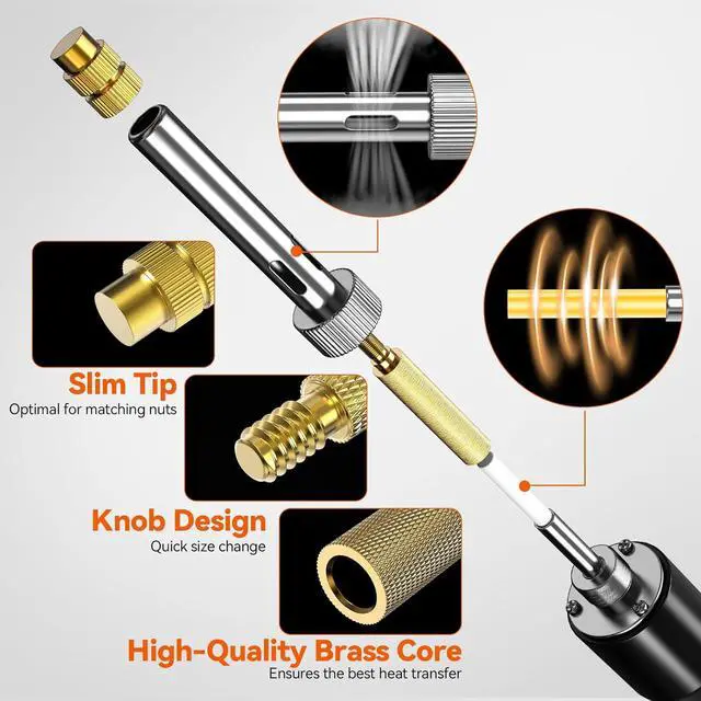 Alt view image 6 of 7 - Threaded Inserts Set, 750Pcs Heat Set Inserts Nuts Bolts with M2 M3 M4 M5 M6 Insert-Tip, 60W Soldering Iron, Tweezer and Holder, for 3D Printer Parts or Plastic Parts