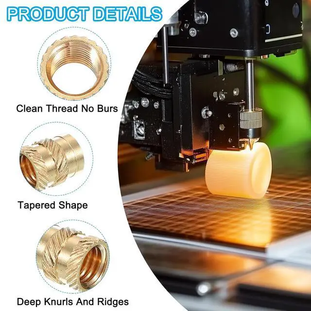 Alt view image 3 of 6 - M6x12.7x8.7 mm Brass Threaded Insert, 100 Pcs Metric knurled Nuts Heat Set Insert for Plastic & 3D Printing Components