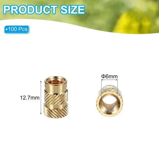 Alt view image 2 of 6 - M6x12.7x8.7 mm Brass Threaded Insert, 100 Pcs Metric knurled Nuts Heat Set Insert for Plastic & 3D Printing Components