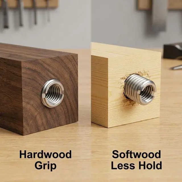 Alt view image 4 of 7 - Stainless Steel Threaded Insert for Hard-Wood, 1/4-20 Internal Threads 50 Pack 5/8" Long Nut Inserts for Hardwoods, Softwoods, Plywood and Composites