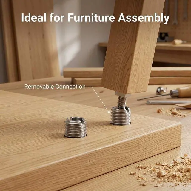 Alt view image 5 of 7 - Stainless Steel Threaded Insert for Hard-Wood, 1/4-20 Internal Threads 50 Pack 5/8" Long Nut Inserts for Hardwoods, Softwoods, Plywood and Composites