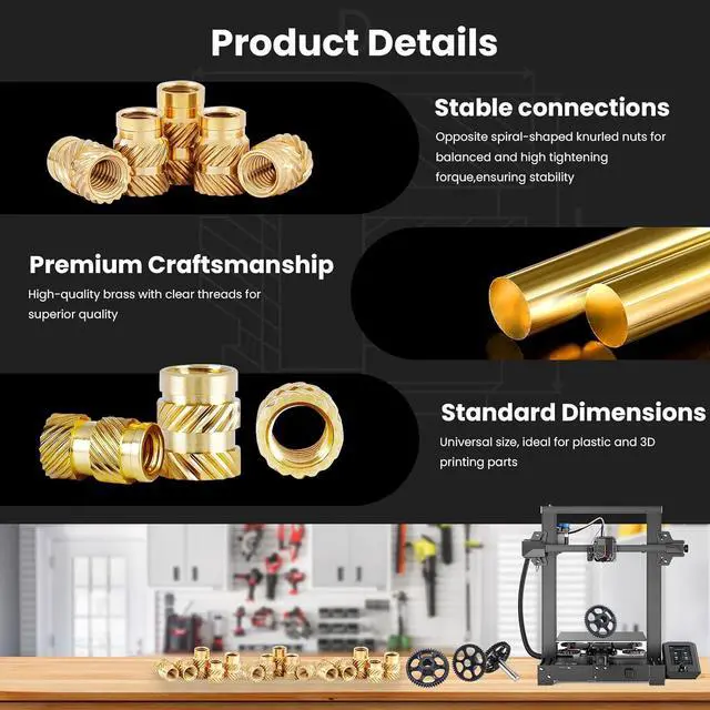 Alt view image 3 of 5 - 548Pcs Threaded Inserts,#2-56#4-40#6-32#8-32#10-32 UNC Female Thread Knurled Nuts Assortment Kit+8 Heat Set lron Tools,Brass Heat Set Insert for Plastic and 3D Printing Components
