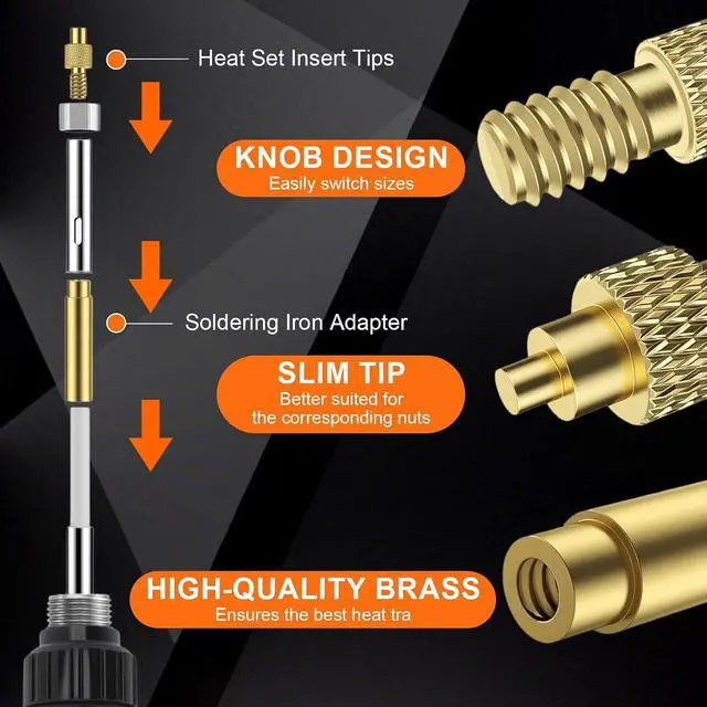 Alt view image 5 of 7 - 515Pcs Heat Set Insert Tool Kit for 3D Printing, 90W Digital Soldering Iron with 505 Brass Threaded Inserts, 7 Installation Tips, Adapter and Tweezers, M2-M8