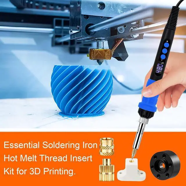 Alt view image 4 of 7 - 515Pcs Heat Set Insert Tool Kit for 3D Printing, 90W Digital Soldering Iron with 505 Brass Threaded Inserts, 7 Installation Tips, Adapter and Tweezers, M2-M8