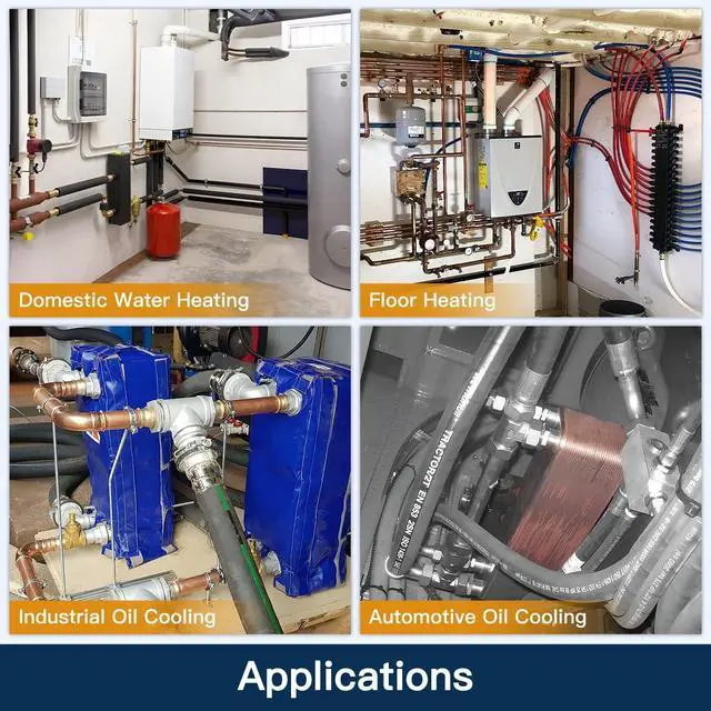 Alt view image 4 of 6 - 4"x12" 30 Plates Heat Exchanger with 1" MPT Port Water to Water 316L Stainless Steel Brazed Plate Heat Exchanger for Water Heating, Floor Heating, Commercial and Industrial Refrigeration