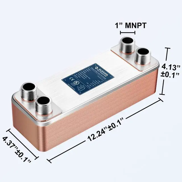 Alt view image 5 of 6 - 4"x12" 30 Plates Heat Exchanger with 1" MPT Port Water to Water 316L Stainless Steel Brazed Plate Heat Exchanger for Water Heating, Floor Heating, Commercial and Industrial Refrigeration
