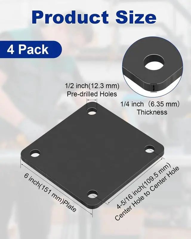 Alt view image 2 of 6 - 4 Pcs 6 X 6 X 1/4 Inch A36 Steel Plate Hot Rolled with 4 Holes