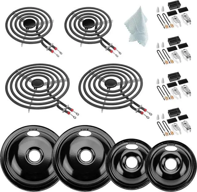 Main image of 5304430149 5304430150 Porcelain Drip Pan Set & MP22YA Electric Range Burner Element Unit Set with 330031 Range Burner Receptacle Kit Compatible with Frigidaire Kenmore Range Oven/Stove by