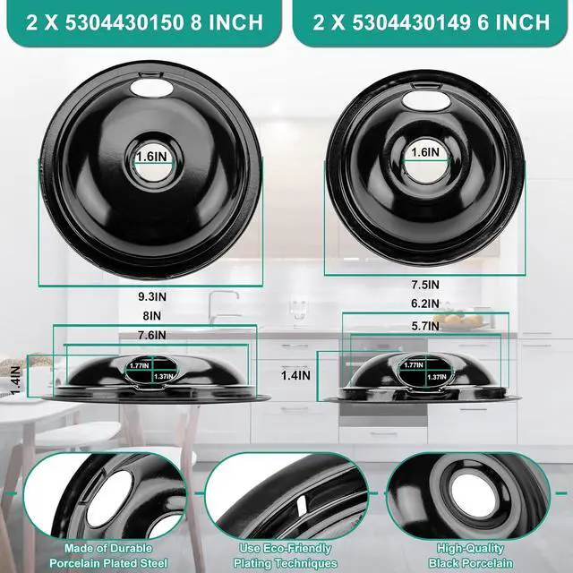 Alt view image 2 of 7 - 5304430149 5304430150 Porcelain Drip Pan Set & MP22YA Electric Range Burner Element Unit Set with 330031 Range Burner Receptacle Kit Compatible with Frigidaire Kenmore Range Oven/Stove by