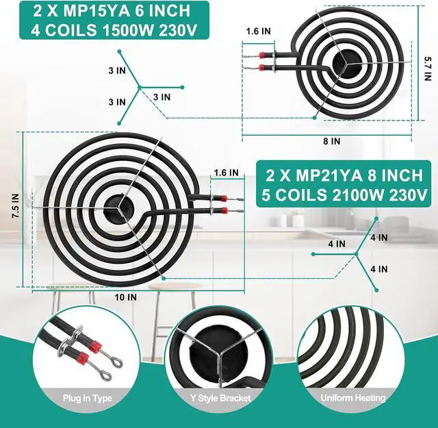 Alt view image 3 of 7 - 5304430149 5304430150 Porcelain Drip Pan Set & MP22YA Electric Range Burner Element Unit Set with 330031 Range Burner Receptacle Kit Compatible with Frigidaire Kenmore Range Oven/Stove by