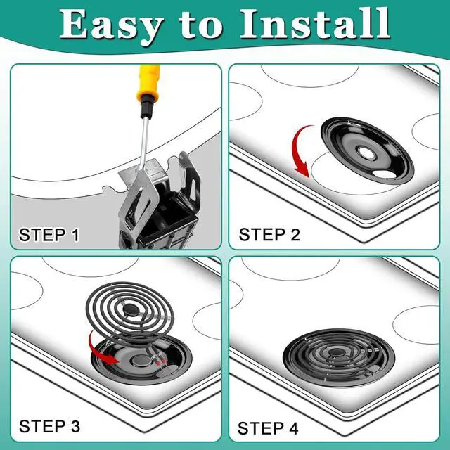 Alt view image 6 of 7 - 5304430149 5304430150 Porcelain Drip Pan Set & MP22YA Electric Range Burner Element Unit Set with 330031 Range Burner Receptacle Kit Compatible with Frigidaire Kenmore Range Oven/Stove by