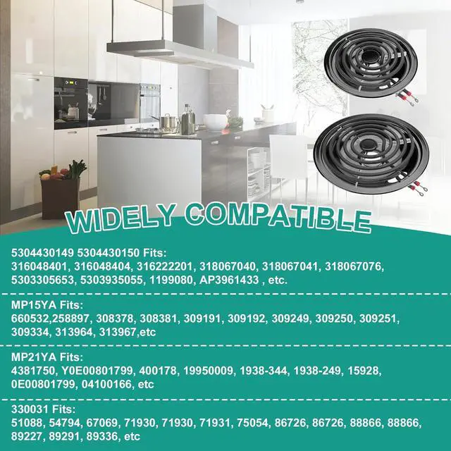 Alt view image 7 of 7 - 5304430149 5304430150 Porcelain Drip Pan Set & MP22YA Electric Range Burner Element Unit Set with 330031 Range Burner Receptacle Kit Compatible with Frigidaire Kenmore Range Oven/Stove by