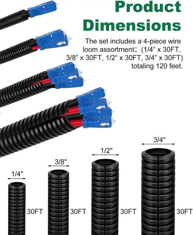Alt view image 2 of 6 - 4 Pack Split Wire Loom, 120FT Flame Retardant PP for Cable Management