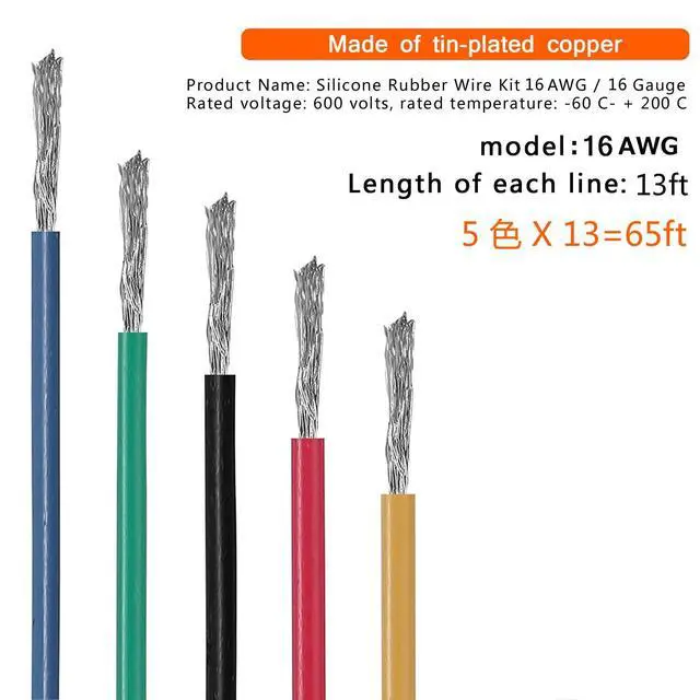 Alt view image 3 of 7 - 16AWG 5 Colors Silicone Electrical Wire Kit Hook Up Cable for Electronics DIY Work Solid Wire Spool Included Electrical Stranded Tinned Copper Wire and Tools (5x13ft Coil)