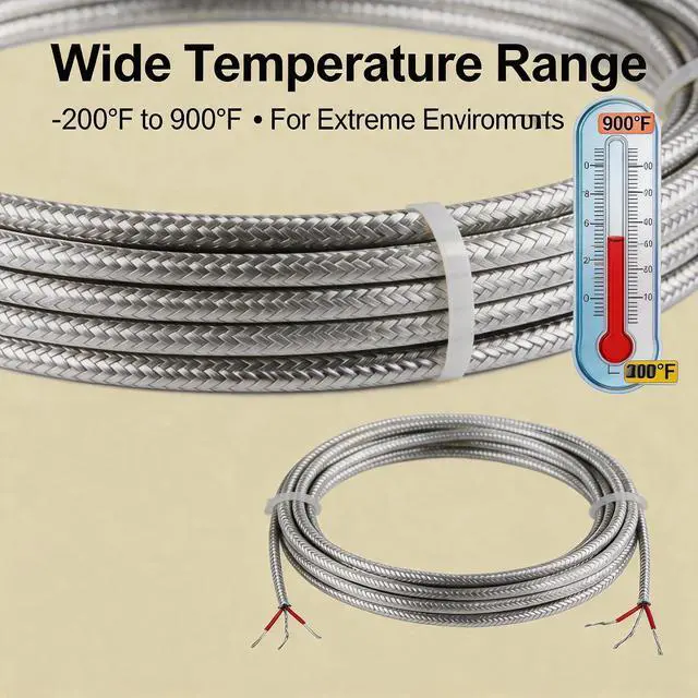Alt view image 4 of 7 - PT100 Thermistor Extension Cable Length: 197 inches / 5 Yards PT100 Thermistor Wires Feature Teflon-Shielded Construction Temperature Range: -200°F to 900°F (3-Wire)