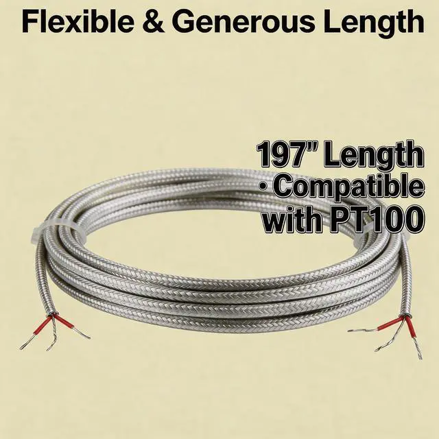 Alt view image 3 of 7 - PT100 Thermistor Extension Cable Length: 197 inches / 5 Yards PT100 Thermistor Wires Feature Teflon-Shielded Construction Temperature Range: -200°F to 900°F (3-Wire)