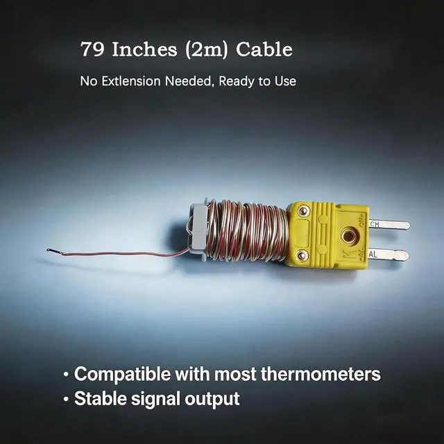 Alt view image 4 of 6 - Type K Thermocouple Probe Teflon Wire 79in 2.19yd Temp -30°F to 500°F