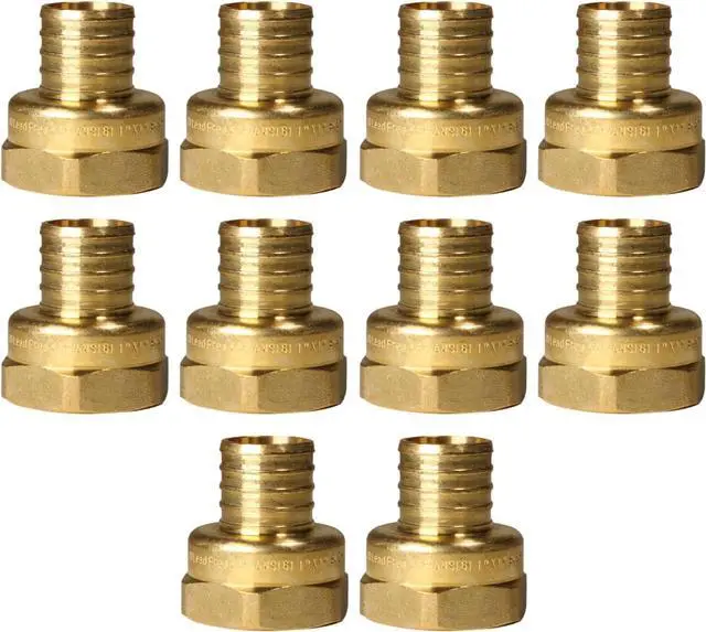 Main image of 10 PIECES 1" PEX X 1" FEMALE NPT THREADED ADAPTER BRASS CRIMP FITTING - LEAD FREE BRASS, NSF, FULL PORT