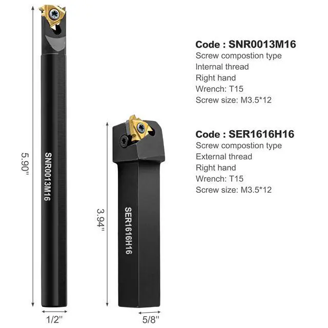 Alt view image 4 of 7 - 1/2" & 5/8" Threading Tool Holder Combo, Internal & External 16ER 16IR Indexable Threading Kit, Nitrided Precision for Metal Lathe, 10pcs Inserts Included