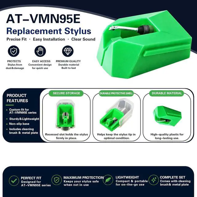 Alt view image 4 of 7 - AT-VMN95E Replacement Stylus Compatible with Audio-Technica VM95E & AT-LP120X-USB Turntables Compatible with VM95E / VM95EN / VM95ML / VM95SH Elliptical Diamond Turntable Needle