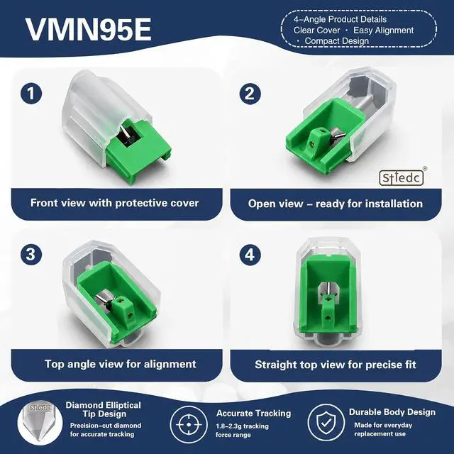 Alt view image 7 of 7 - AT-VMN95E Replacement Stylus Compatible with Audio-Technica VM95E & AT-LP120X-USB Turntables Compatible with VM95E / VM95EN / VM95ML / VM95SH Elliptical Diamond Turntable Needle