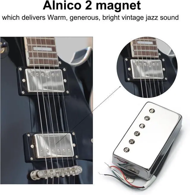 Alt view image 3 of 7 - Alnico 2 Humbucker Guitar Pickup 4 Coil Cable 7.5k/8.6k Coil Splitting with Brass Cover Alnico II Pickup for LP Guitar Chrome (7.5k/8.6k)