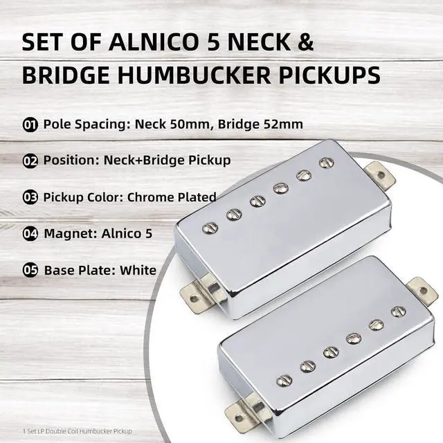 Alt view image 2 of 7 - Alnico 5 Humbucker Guitar Pickup 4 Coil Cable 7.5k/16.6k Coil Splitting Alnico V Pickup for LP Guitar Chrome