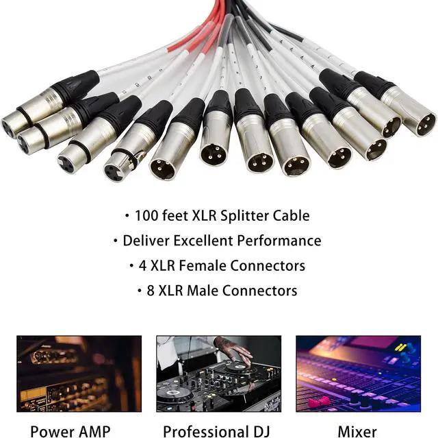 Alt view image 6 of 7 - 8-Channel Low Profile XLR Send Circuit Board Snake Cables, XLR Splitter Cable for Live, Recording, Stage, Studio, 100 Feet Long