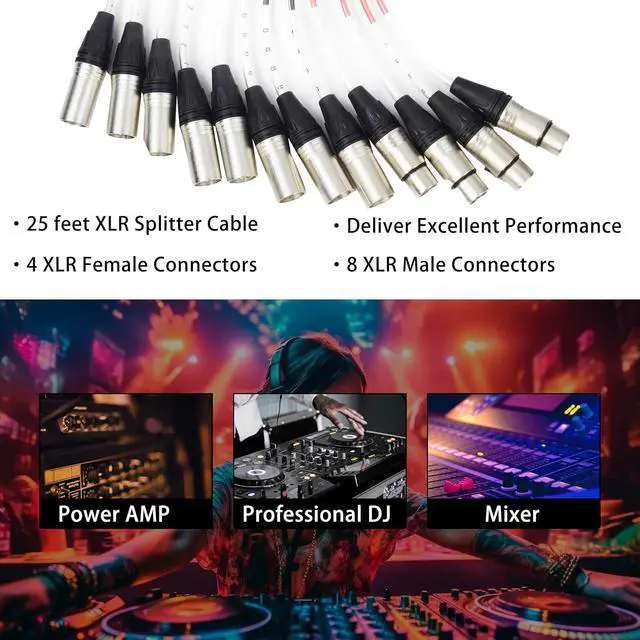 Alt view image 2 of 4 - Speakers Low Profile XLR Send Circuit Board Snake Cable, XLR Splitter Cable, Small Footprint XLR Box Snake for Live, Recording, Stage, Studio, 8 Channel 4 Return 25 Feet Long