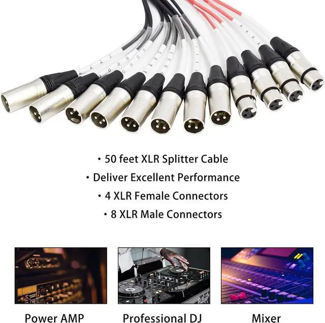 Alt view image 6 of 7 - 8-Channel Low Profile XLR Send Circuit Board Snake Cables, XLR Splitter Cable for Live, Recording, Stage, Studio, 50 Feet Long