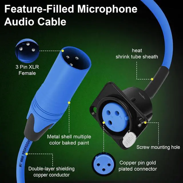 Alt view image 2 of 7 - Multi Colors XLR Panel Mount Cable Set,D-Type Female XLR socke to Male Audio Cord with Secure Locking System,Ideal for Microphone,Mixer,Speaker & DMX Lighting Control-1.64 Feet/10 Pack