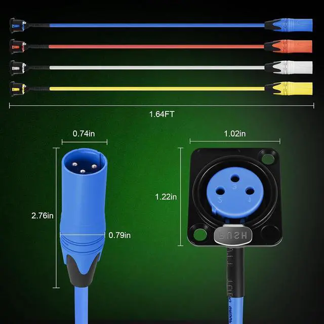 Alt view image 4 of 7 - Multi Colors XLR Panel Mount Cable Set,D-Type Female XLR socke to Male Audio Cord with Secure Locking System,Ideal for Microphone,Mixer,Speaker & DMX Lighting Control-1.64 Feet/10 Pack