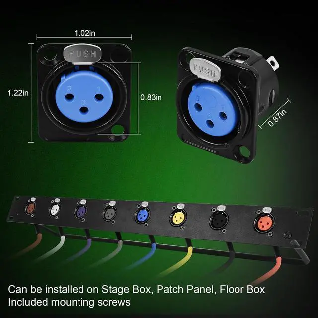 Alt view image 5 of 7 - Multi Colors XLR Panel Mount Cable Set,D-Type Female XLR socke to Male Audio Cord with Secure Locking System,Ideal for Microphone,Mixer,Speaker & DMX Lighting Control-1.64 Feet/10 Pack