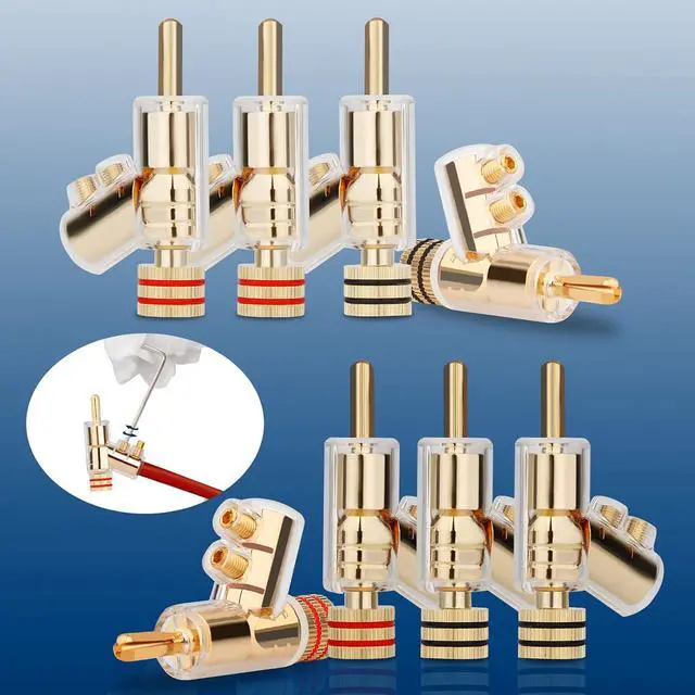 Alt view image 7 of 7 - Locking Banana Plugs 8Pcs 45 Degree Banana Connector Double Screw Speaker Plug for 8-15 Guage Speaker Wire,Audio/Video Receiver,Sound Systems with L-Form Hex Wrench(24K Gold Plated)