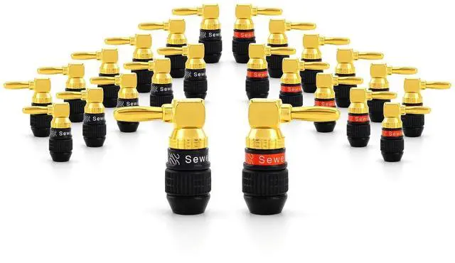 Main image of Deadbolt Right-Angle Banana Plugs, 12 Pairs Quick Connect Gold Plated Speaker Plugs 90 Degree